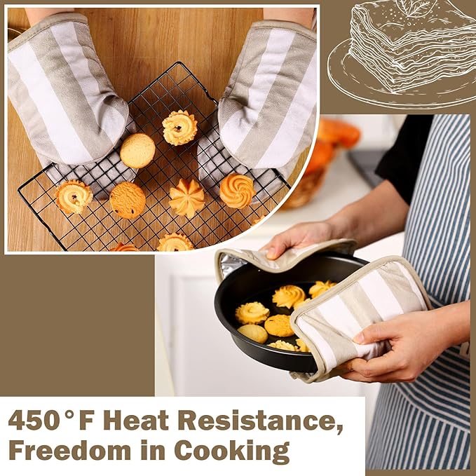 4 Pcs Pot Holders and Oven Mitts Set for Kitchen, Hot Pads Oven Mitten Heat Resistant Dorm Essentials First Day of School Back to School Gift Cotton Terry Outdoor Indoor Garden Baking Cooking(Brown) - Image 6