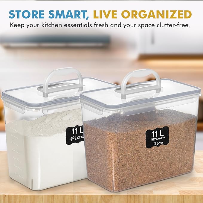Shazo 2 PC (11L | 372 oz) Flour Sugar Storage Containers with Easy Carry Handle - Plastic Extra Large Food Storage Containers with Lids for Rice Cereal, BPA Free & Airtight Kitchen Pantry Organization - Image 9