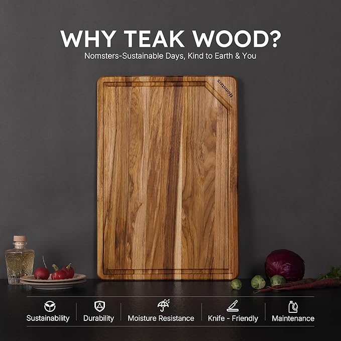Extra Large Teak Wood Cutting Board for Kitchen 20inch Non Slip Feet Heavy Duty Butcher Block Chopping Board Nice Solid Thick Wooden Juice Groove Big XXL Large Best Hardwood Kitchen Counter Organic - Image 3