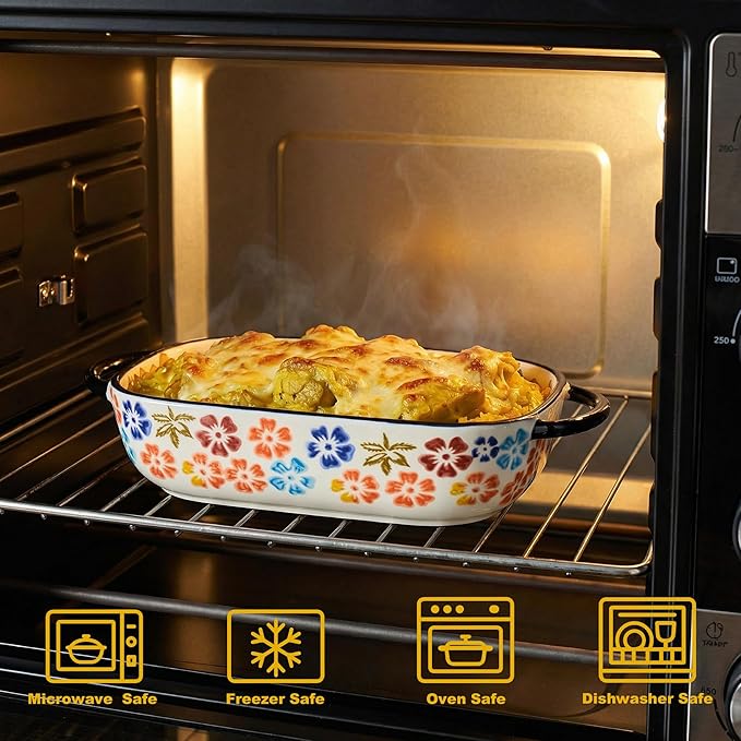Ceramic Casserole Dishes for Oven, Hand-painted Polish Pottery Baking Dish Set of 2, 0.8QT / 2QT Porcelain Casserole Dish with Handles, Baking Pan Lasagna Pan, Gift for Family/Friend (Yellow) - Image 5