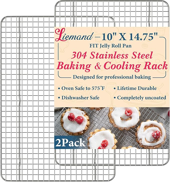 Cooling Racks for Cooking and Baking - 10"x14.75" Oven Safe Premium Stainless Steel Heavy Duty Baking Rack Tight-Wire, Fits Jelly Roll Pan Rack for Roasting & Grilling & Cooking - Set of 2 by LIEMAND