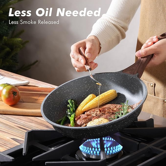 SENSARTE Nonstick Frying Pan Skillets, Swiss Granite Coating Omelette Pans, Healthy Cookware Chef's Pan, Free of Intentionally Added PFOA (8+9.5+11 Inch) - Image 6