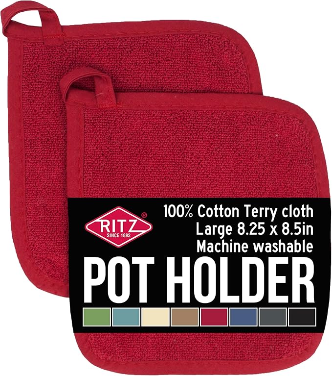 RITZ Terry Potholder & Hot Pad: Unparalleled Heat Resistant, Durable 100% Cotton – Ergonomically Designed for Optimal Grip – Easy-Care Machine Washable – 2-Pack, Paprika by Ritz+Foodservice