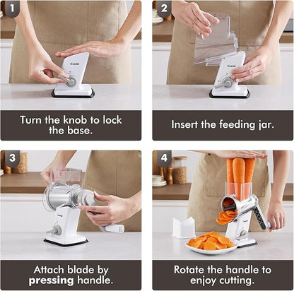 Geedel Rotary Cheese Grater - Upgraded Vegetable Shredder with 4 Interchangeable Blades, Easy to Clean Cheese Shredder with Handle, Kitchen Grater Nuts Grinder for Cutting Cheese, Vegetable, Nuts - Image 8
