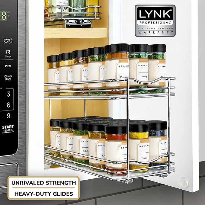 LYNK PROFESSIONAL® Pull Out Spice Organization for Cabinets - 6-3/8 inch Wide – Spice Rack for Inside Cabinets, Slide Out Spice Rack Organizer for cabinet – Pull Out Spice Rack, Sliding 2 Tier Chrome - Image 7