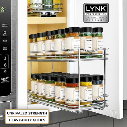 LYNK PROFESSIONAL® Pull Out Spice Organization for Cabinets - 6-3/8 inch Wide – Spice Rack for Inside Cabinets, Slide Out Spice Rack Organizer for cabinet – Pull Out Spice Rack, Sliding 2 Tier Chrome - Image 7