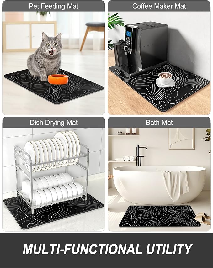 Rnivvi Dish Drying Mat for Kitchen Counter, XL 15 x 24" Cute Marble Super Absorbent Draining Pad, Non-Slip Heat Resistant Coffee Bar Mats for Coffee Machine Station Accessories, Line Art Dish Rack Pad - Image 7