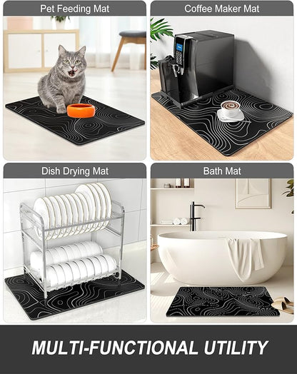 Rnivvi Dish Drying Mat for Kitchen Counter, XL 15 x 24" Cute Marble Super Absorbent Draining Pad, Non-Slip Heat Resistant Coffee Bar Mats for Coffee Machine Station Accessories, Line Art Dish Rack Pad - Image 7