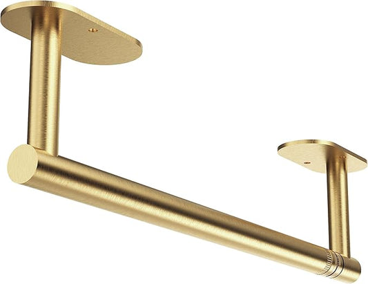 Paper Towel Holder Under Cabinet, Self Adhesive or Wall Mounted SUS304 Stainless Steel Paper Towel Holder for Kitchen, Farmhouse, Barbecue and Laundry (Brushed Gold) by WZKALY