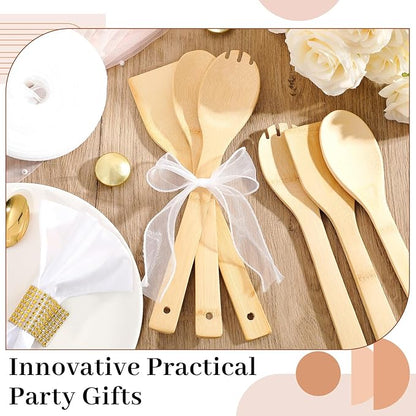Reallnaive 72 Pcs Bamboo Spatula Wooden Kitchen Utensil Bulk 12''wood Spoon Spatula for Cooking with Ribbon Bridal Baby Shower Game Prize Wedding Party Favors Housewarming Gift (Various Style)
