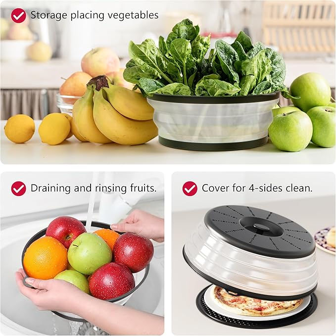 WVM Microwave Splatter Cover & Mat, Vented Collapsible Splatter Guard dish Plate lid & Silicone Round Kitchen Mat for Food, Meal Prep - Image 5