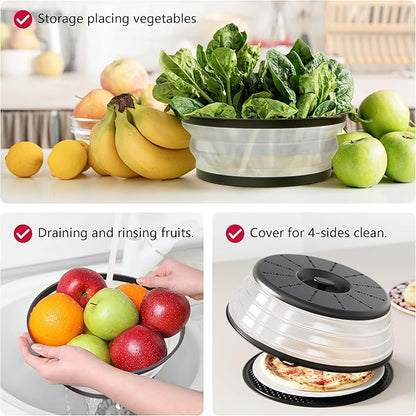 WVM Microwave Splatter Cover & Mat, Vented Collapsible Splatter Guard dish Plate lid & Silicone Round Kitchen Mat for Food, Meal Prep - Image 5