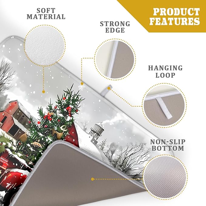 Red Truck Christmas Dish Drying Mat for Kitchen Counter 18x24 Inch Winter Xmas Tree Snowman Dog Print Absorbent Reversible Microfiber Drying Mats Kitchen Countertop Protector Dishes Drainer Rack Pad - Image 4