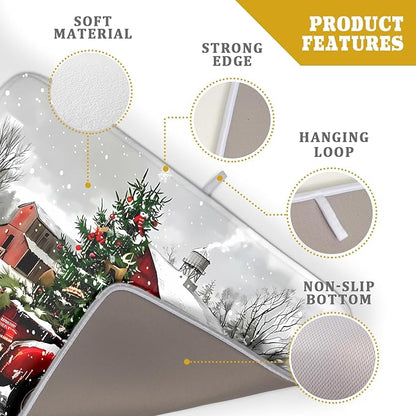 Red Truck Christmas Dish Drying Mat for Kitchen Counter 18x24 Inch Winter Xmas Tree Snowman Dog Print Absorbent Reversible Microfiber Drying Mats Kitchen Countertop Protector Dishes Drainer Rack Pad - Image 4
