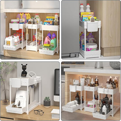 Sevenblue 3 Pack Under Sink Organizers, 2-Tier Multi-Use Kitchen and Bathroom Organizers and Storage with Sliding Drawers, Bathroom Cabinet Organizer (White, 12.8 Inch) - Image 6