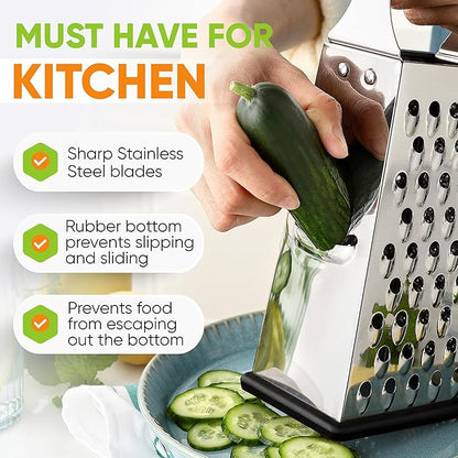 Spring Chef Professional Large Parmesan Cheese Grater, Stainless Steel Metal Box Grater with Handle, 4 Sided Handheld Kitchen Food Shredder for Cheese, Carrot, Veggie, Ginger, Potato - Dishwasher Safe - Image 4