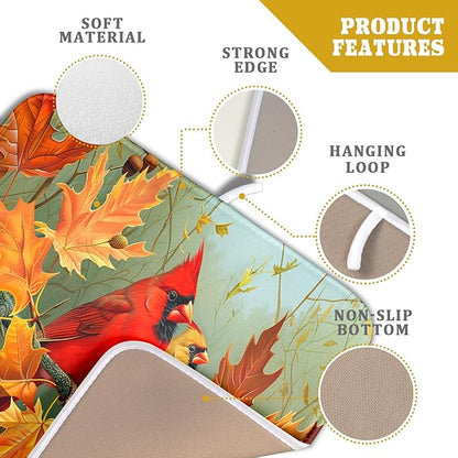Giwawa Fall Birds Dish Drying Mat 16x18 Inch Autumn Maple Leaf Tree Dish Drainer Mats Thanksgiving Decorative Microfiber Reversible Dish Drying Rack Pad Small for Kitchen Countertop Tabletop