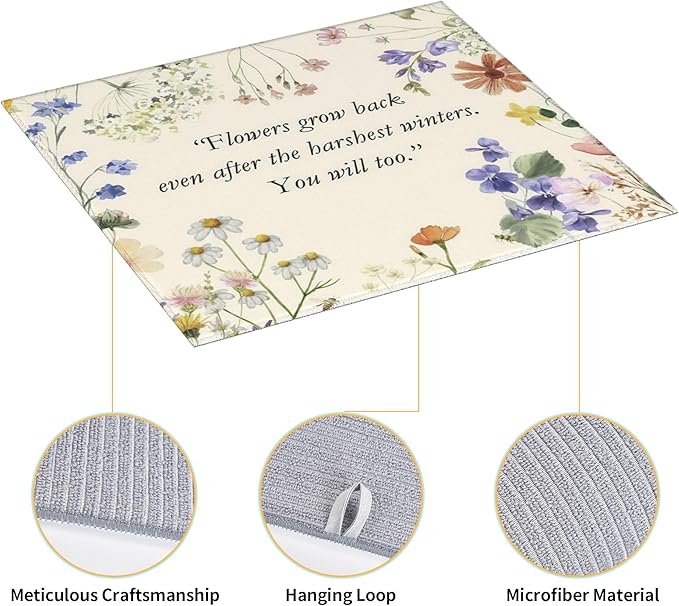 Inspirational Flower Language Dish Drying Mat 16x18 Inch, Microfiber Absorbent Fast Dry Mat Daisy Floral Large Dish Mat Drying Kitchen Mat, Kitchen Drying Pad for Kitchen Counter Decor