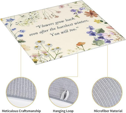 Inspirational Flower Language Dish Drying Mat 16x18 Inch, Microfiber Absorbent Fast Dry Mat Daisy Floral Large Dish Mat Drying Kitchen Mat, Kitchen Drying Pad for Kitchen Counter Decor