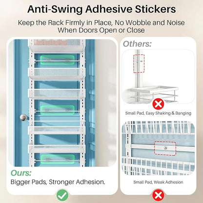8 Tiers Over the Door Organizer - Height Adjustable Pantry Organizers and Storage with Dense Mesh Baskets, Anti-Swing Hanging Door Spice Rack for Kitchen Bathroom (White, 12.3"W x 4.7"D x 69"H) - Image 8