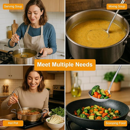 FJNATINH Soup Ladle, Stainless Steel Ladle with Heat Resistant Wooden Handle, Food Grade Metal Cooking Soup Spoon Kitchen Tools, Easy to Clean - Image 5