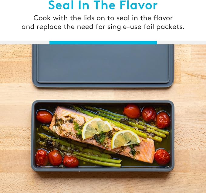 Cheat Sheets Lids - Silicone Bakeware Lid for Prepd Modular Sheet Pan Dividers - 4 Nonstick, Oven, Microwave, Dishwasher, Fridge & Freezer-Friendly Sheet Pan Divider Lids for Cooking & Storage