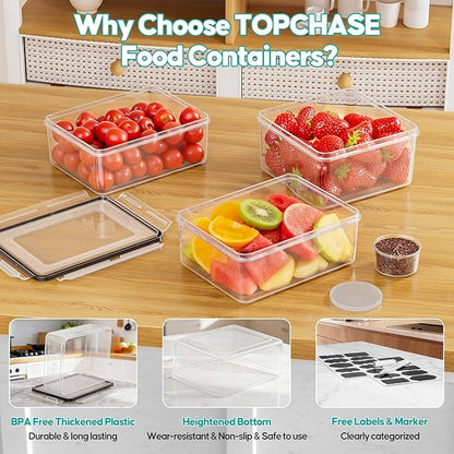 TOPCHASE 40 PCS Food Storage Containers with Lids Airtight (20 Containers & 20 Lids) - Plastic Food Containers for Kitchen Storage Reusable BPA-Free Leakproof Meal Prep Container with Labels & Pen - Image 3