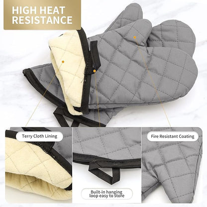 ARCLIBER Oven Mitts 1 Pair of Quilted Lining,Heat Resistant Kitchen Gloves,Classic Flame Oven Mitt Set,Grey 13 Inches - Image 6