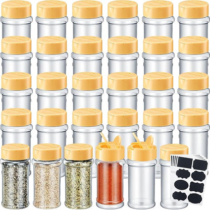 Eccliy 36 Pack 3 oz Clear Plastic Spice Jars with Label and Shaker Lids Empty Spice Bottles Seasoning Containers Seasoning Jars Shaker Condiment Pots for Pepper Herbs Powders (Wood Color) by Eccliy