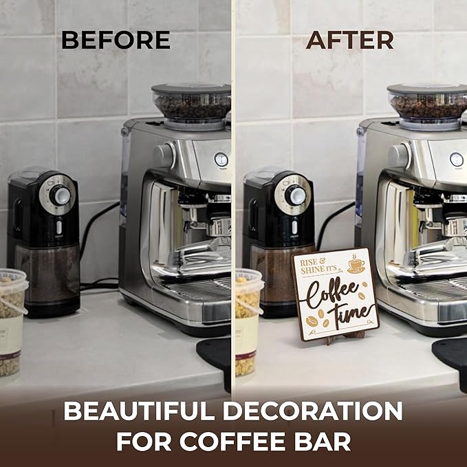 Woodamore Vintage Coffee Sign Decor - Farmhouse Coffee Bar Sign Accessories, Wood Cafe Signs For Kitchen Table Top Decor, Cafe Station Accessories - Image 3