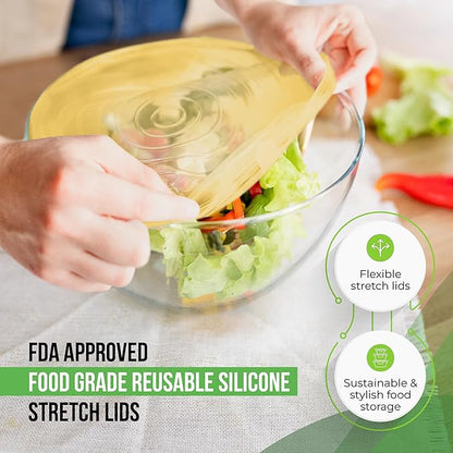 Reusable Silicone Stretch Lids for Food Storage in Fridge - Elastic Heat-Resistant Bowl Covers, Cups, Cans, Jars - Universal Food Grade Lid for Round and Rectangle Containers - 7 Pack - Multicolor - Image 3