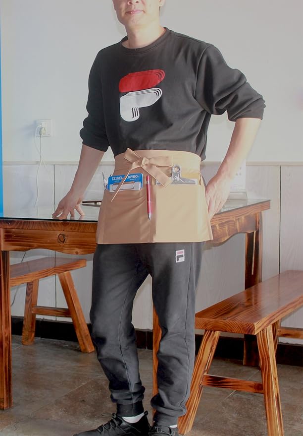 Resist water 3 big Pockets Waist Server Apron Kitchen Restaurant Unisex Half Aprons - Image 4