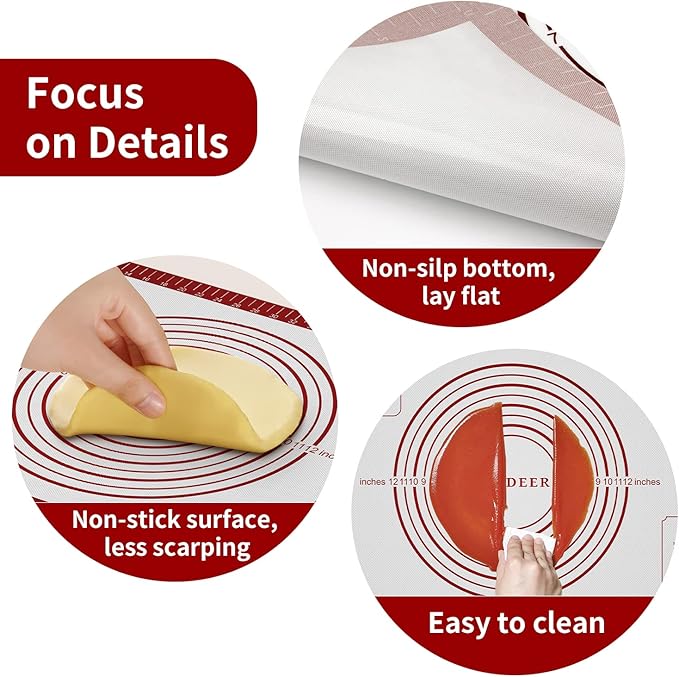Non Stick Pastry Mat for Rolling Dough Fondant Pie Crust, Macaron Silicone Baking Mat for Mat Extra Large Silicone Mats for Baking Cookie Cakes Pizza Candy Bread - Image 4