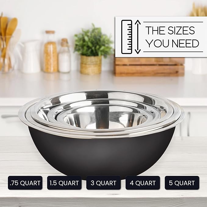 WHYSKO Meal Prep Stainless Steel Mixing Bowls Set, Home, Refrigerator, and Kitchen Food Storage Organizers | Ecofriendly, Reusable, Heavy Duty (Black) - Image 6
