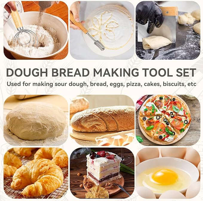 Danish Dough Whisk - Bread Whisk Set of 3 pieces, Bread Making Tools and Supplies, Danish Sourdough Whisks, Dutch Whisks for Dough, With Dough Scraper Sourdough Cutter, Lame Doughs Scoring Tool Blades - Image 6