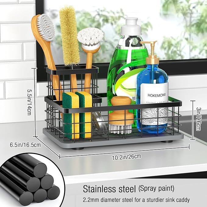 Kitchen Sink Caddy Organizer, [Stay-Dry Anywhere & No Drainage Needed] Sponge Holder for Kitchen Sink Countertop,Stainless Steel with Rust-Resistant Coating-10.24" L x 6.5" W x 5.83" H - Image 4
