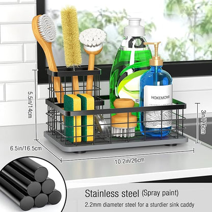 Kitchen Sink Caddy Organizer, [Stay-Dry Anywhere & No Drainage Needed] Sponge Holder for Kitchen Sink Countertop,Stainless Steel with Rust-Resistant Coating-10.24" L x 6.5" W x 5.83" H - Image 4