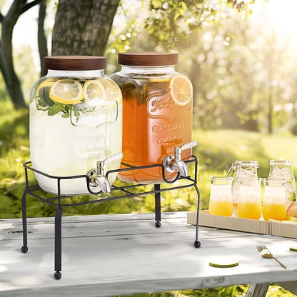 mustry Glass Drink Dispenser for Parties, 1 Gallon Beverage Dispenser with Stand and Spigot Solid Stainless Steel, Used as Lemonade Dispenser Sun Tea Jar Kombucha Jar, Set of 2 - Image 6