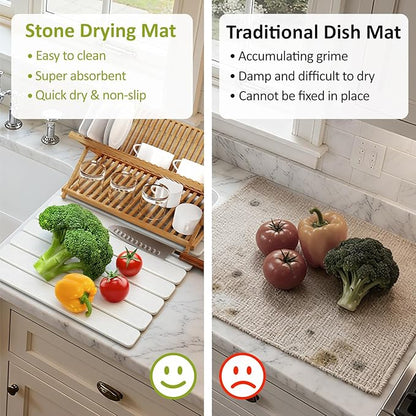 Large Stone Dish Drying Mat for Kitchen Counter, 24"(L)×16"(W), Collapsible Quick Dry Stone Dish Mats, Super Absorbent Diatomaceous Earth Drying Pad for Dishes Bottles Cups, Any Countertop (Beige) - Image 7