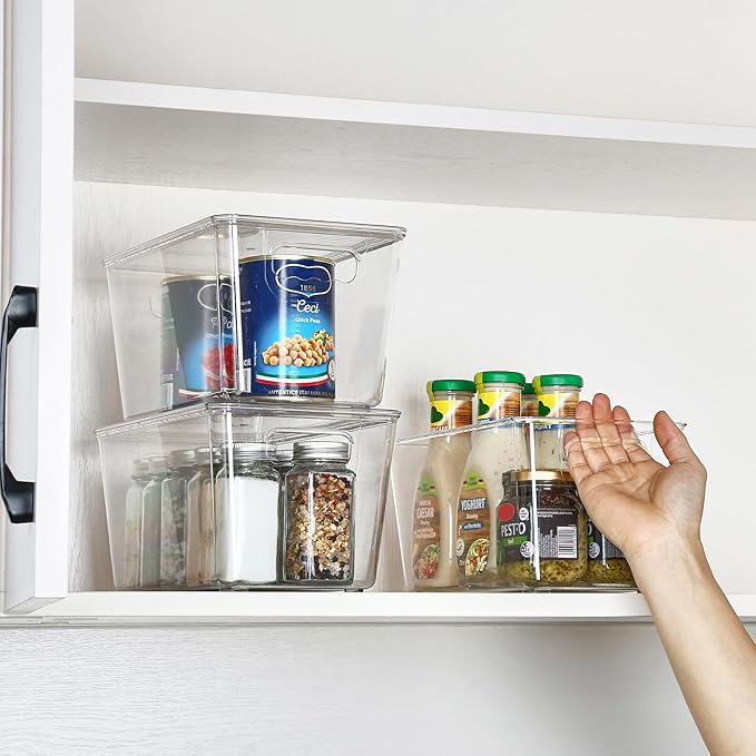 Vtopmart 1 Pack Clear Stackable Storage Bins with Lids, Medium Plastic Containers with Handle for Pantry Organizer and Storage,Perfect for Kitchen,Fridge,Cabinet, Closet,Bathroom Organization - Image 5