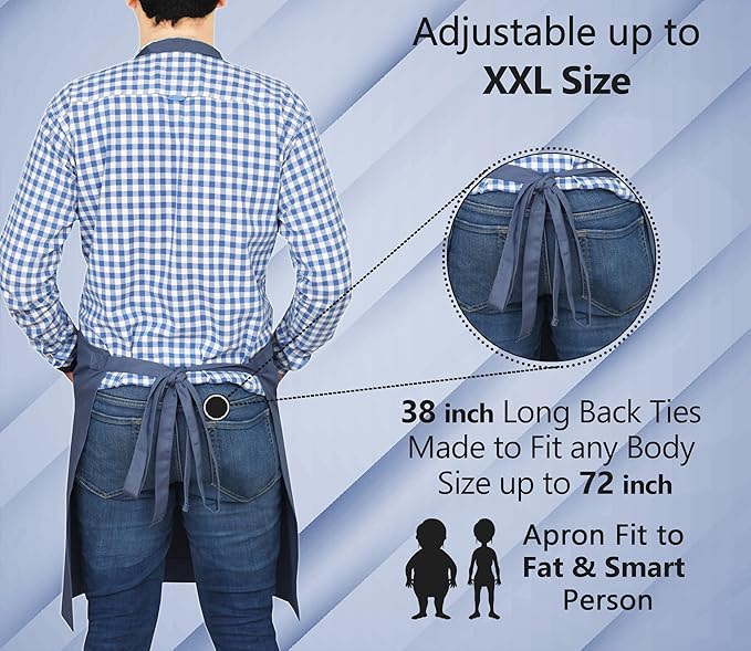 RUVANTI Aprons for Men, Women with Pockets Cotton Enrich Durable Large XXL size for Kitchen, Workshop, BBQ, Chef Apron