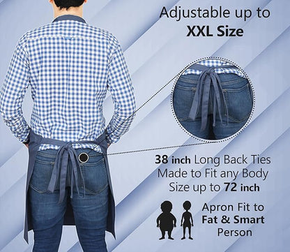 RUVANTI Aprons for Men, Women with Pockets Cotton Enrich Durable Large XXL size for Kitchen, Workshop, BBQ, Chef Apron