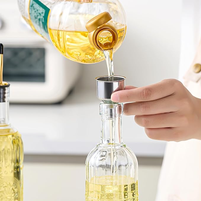 4 Pcs Olive Oil Dispenser Bottle for Kitchen,17oz Clear Glass Oil and Vinegar Dispenser Bottle Set, Classic Coffee Syrup Dispenser with 4 Stainless Steel Spouts and 1 Funnel (Round) - Image 6