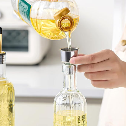 4 Pcs Olive Oil Dispenser Bottle for Kitchen,17oz Clear Glass Oil and Vinegar Dispenser Bottle Set, Classic Coffee Syrup Dispenser with 4 Stainless Steel Spouts and 1 Funnel (Round) - Image 6