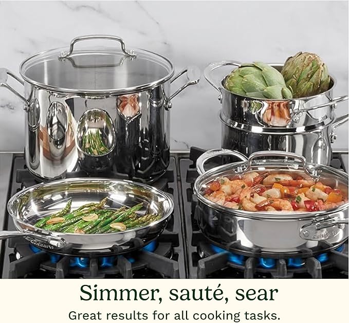 Cuisinart Chef’s Classic 11-Piece Stainless Steel Pots and Pans Set, Cookware Set Compatible with Induction, Electric, Gas Cooktops, Aluminum Core for Even Heat, Cool Grip Handles, Dishwasher Safe - Image 7