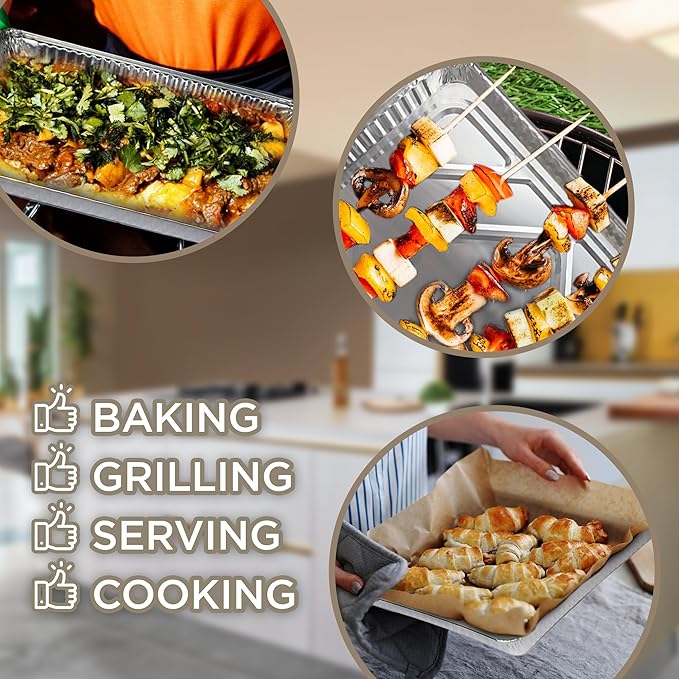 PLASTICPRO Aluminum Pans 100 Pack Disposable Cookie Sheets 13 x 17 Baking Pans Premium Quality Heavy Duty Sheet Pans - Image 3