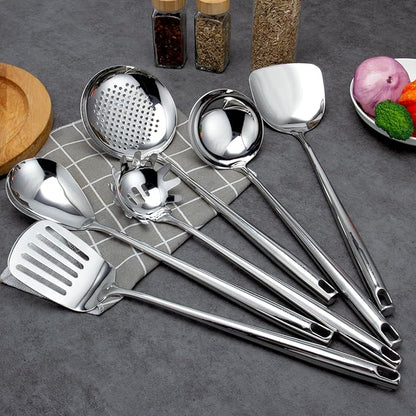 VALESKA 6PCS Stainless Steel Cooking Utensils Set,18/10 Metal Kitchen Utensils Set, Include Wok Spatula Stainless Steel,Metal Pasta Spoon and etc,Easy to Clean - Image 6