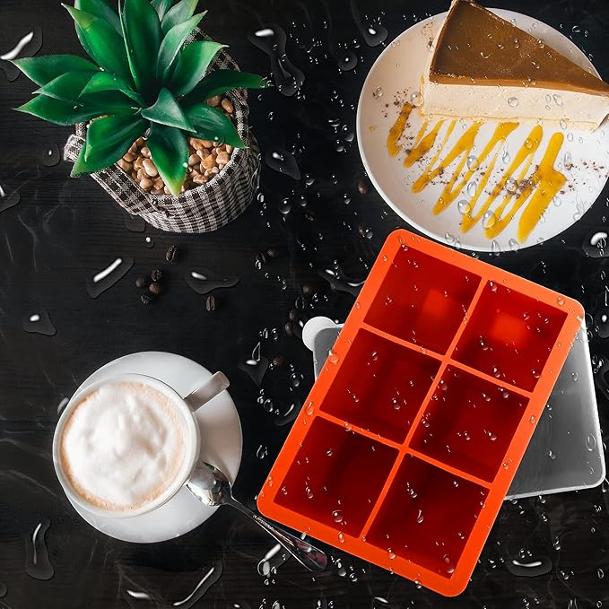 Silicone Ice Cube Trays with Lids,Large Square Ice Cube Molds for Freezer, Whiskey, Cocktail, Stackable Flexible and Reusable & Easy Release BPA Free (2 Pack&Dark Gray and Orange) - Image 7