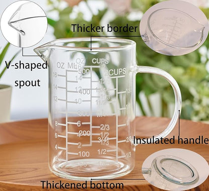 Ackers Mirror Etching Scale Glass Measuring Cup-[Insulated handle | V-Shaped Spout]-Made of High Borosilicate Glass Measuring Cup for Kitchen or Restaurant, Easy to Read, 500 ML (16 Oz, 2 Cup) - Image 2