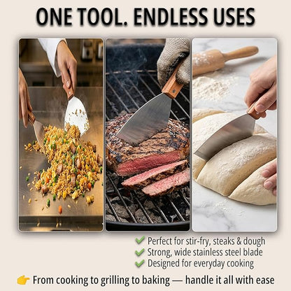 Griddle Scraper, Heavy Duty Stainless Steel Grill Scraper with Handle – Durable Griddle Scrapers for Flat Tops, Flat Top Grill Cleaner & BBQ Tools for Outdoor Grill, Easy Grease Removal (Style 03)